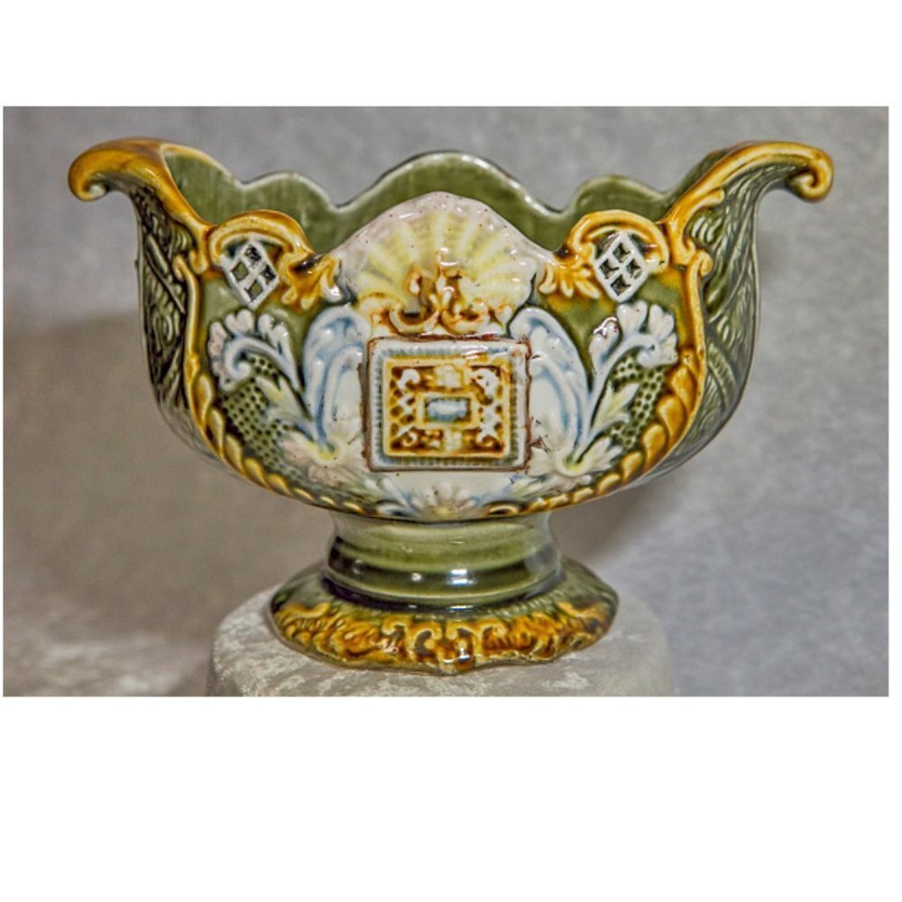 Antique European Majolica Pedestal Vase 19th Century